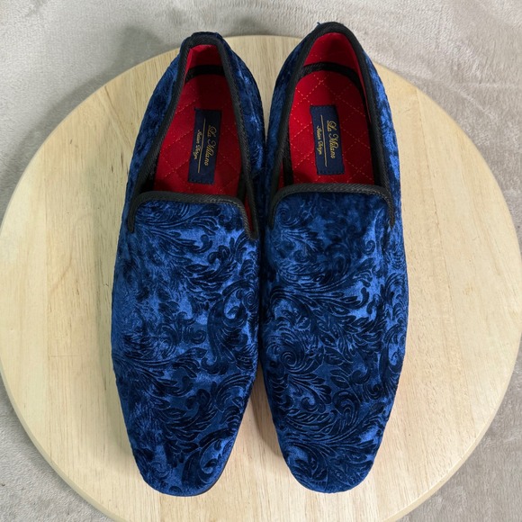 La Milano Broderick II Mens Blue Velvet Paisley Loafers Dress Shoes Size 10 main image 5